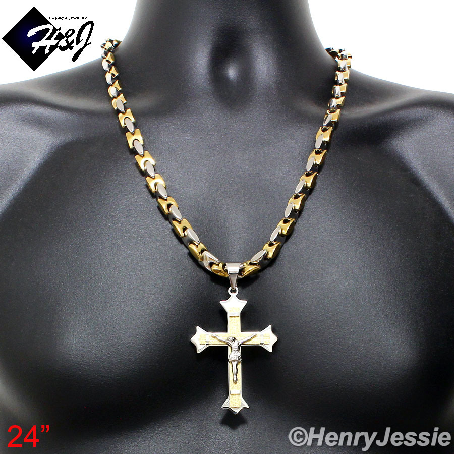 24″Stainless Steel 8mm Silver/Gold Plated Interlock Necklace Bracelet Pendant*28