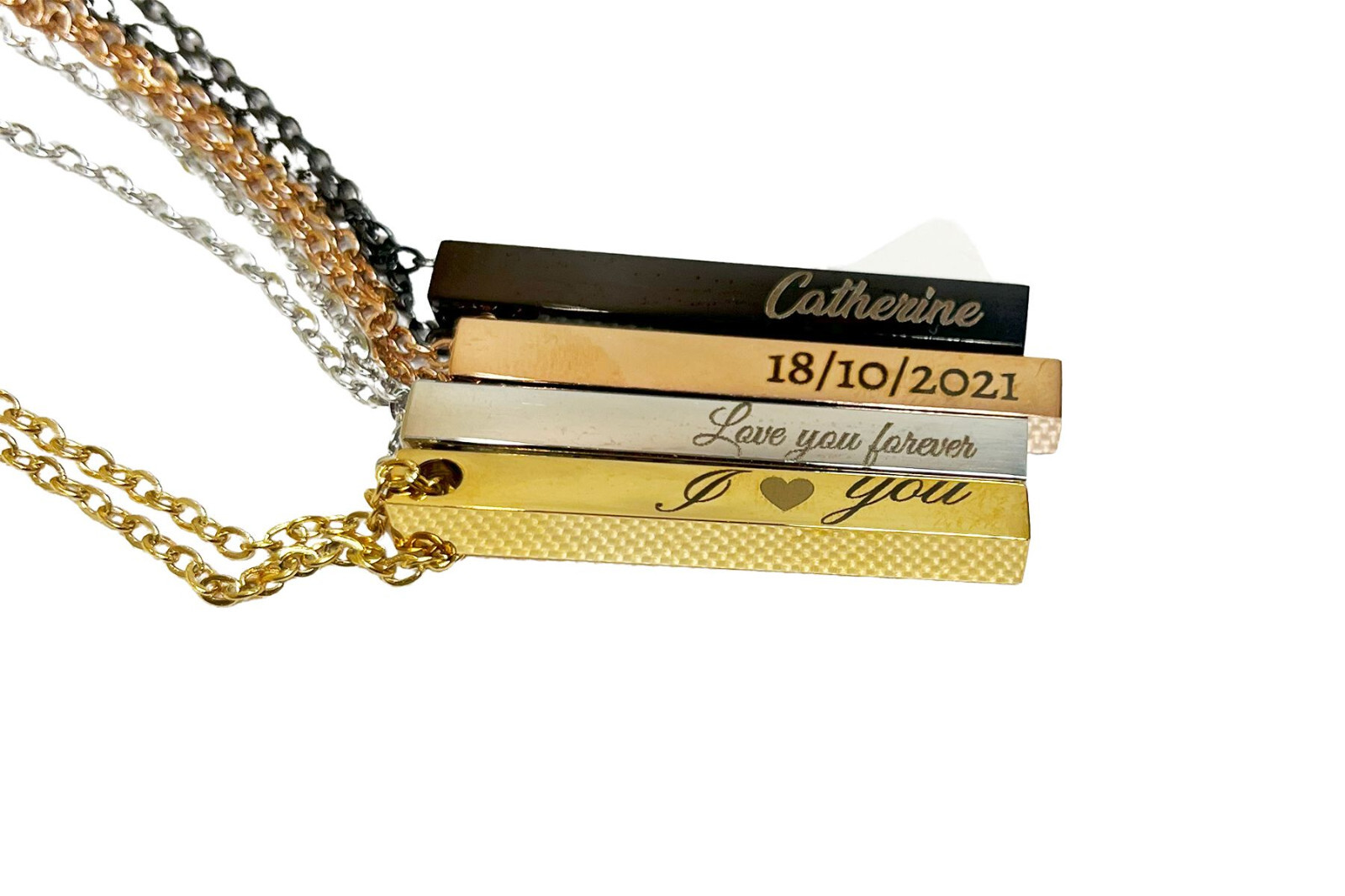 Personalised Necklace Custom Engraved Bar Name Date Pendant Christmas Gift Her