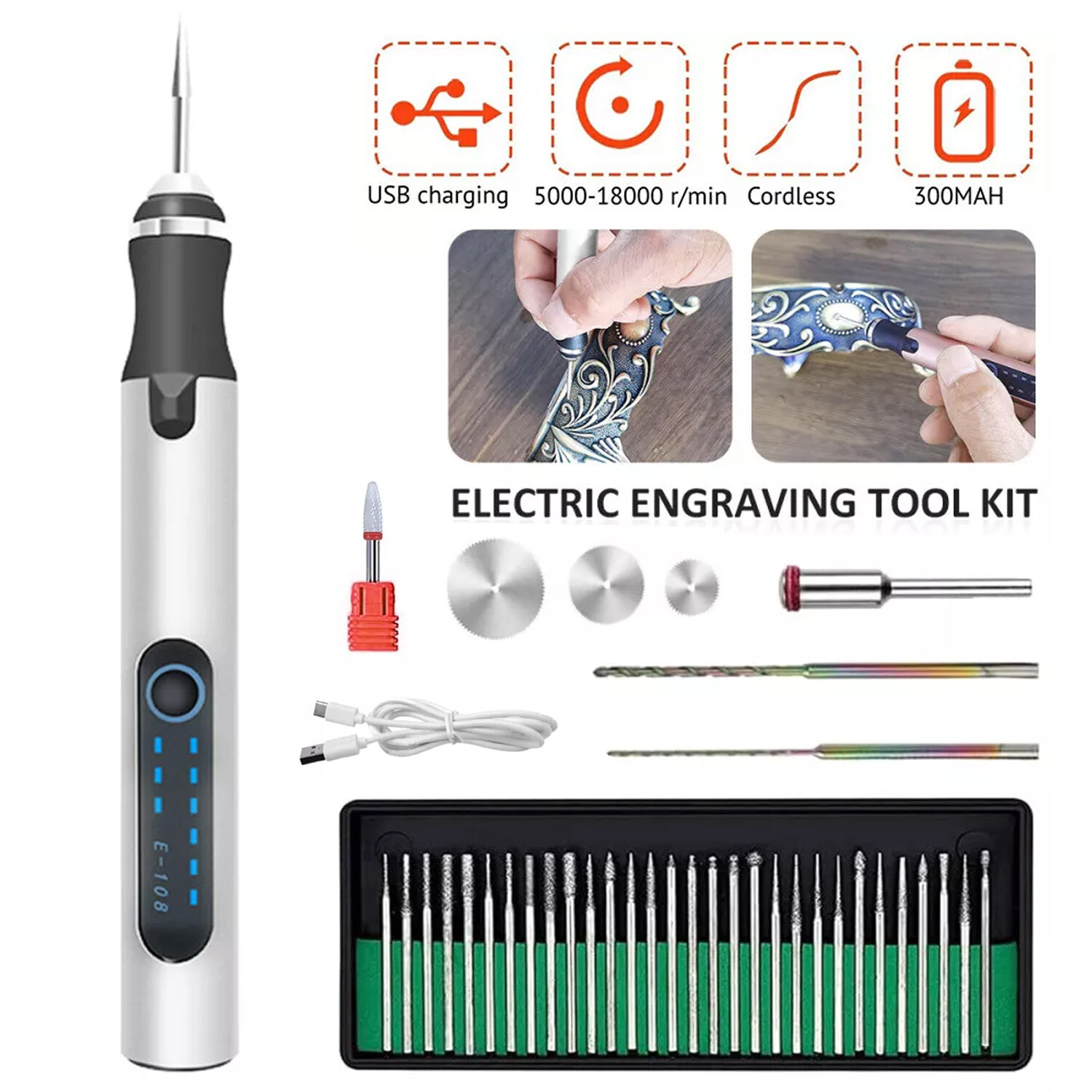 Engraving Pen with 33Bits Electric Cordless Rotary Tools Professional Engraver