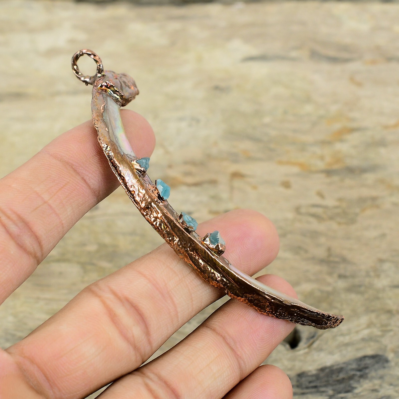 Abalone Shell Rough Electroformed Pendant Handcrafted Copper Unique 3.78″