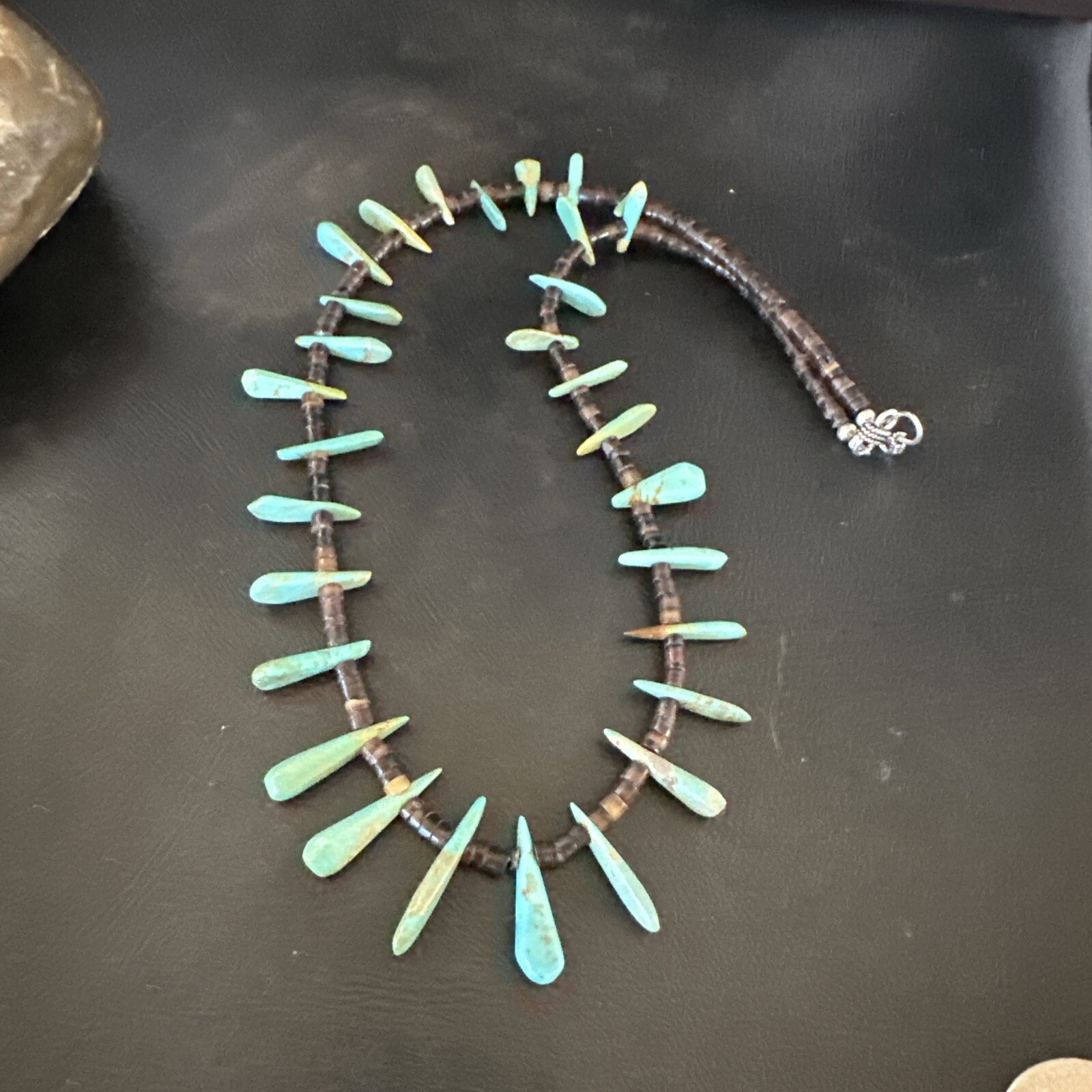 Native Green Turquoise Bone Bead Navajo Sterling Silver Necklace 20″ 17636