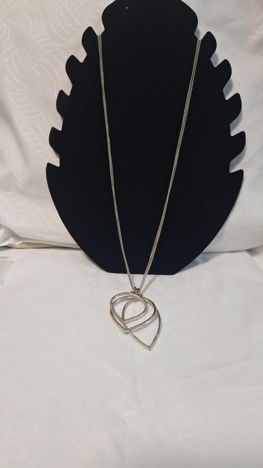 Silver Tone Double Heart Charm Pendant Metal Chain Necklace No Stone