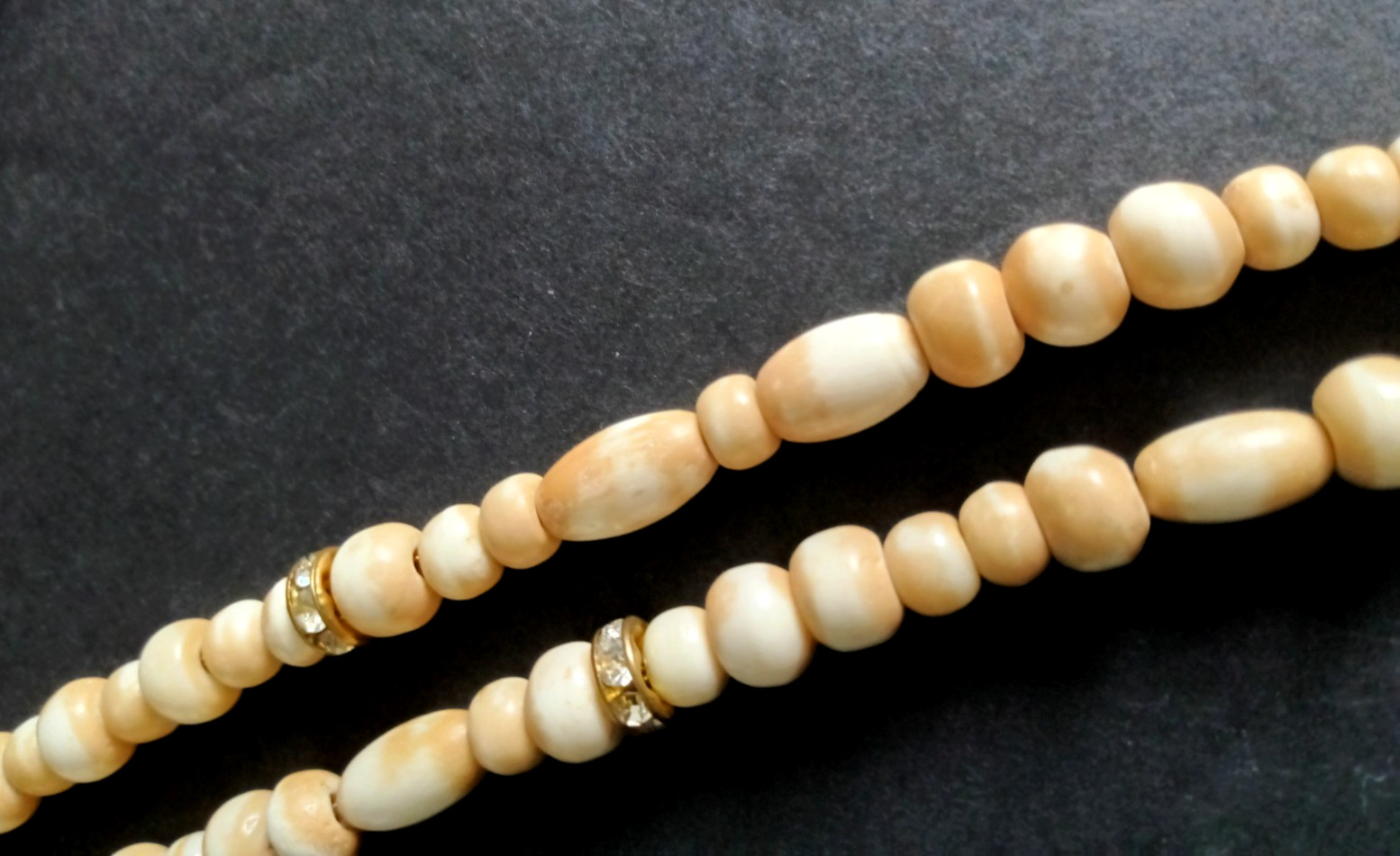 Natural Stone Necklace Bead Neutral Beige Cream Boho Long Rhinestone Spacer 34″