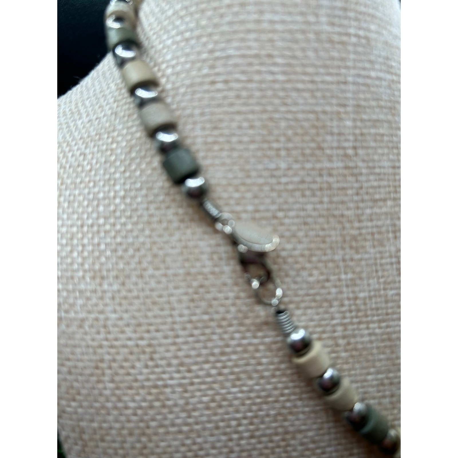 Panama Jack Wood Bead Necklace 18″ Silver Tone Earth Tones Boho Casual New