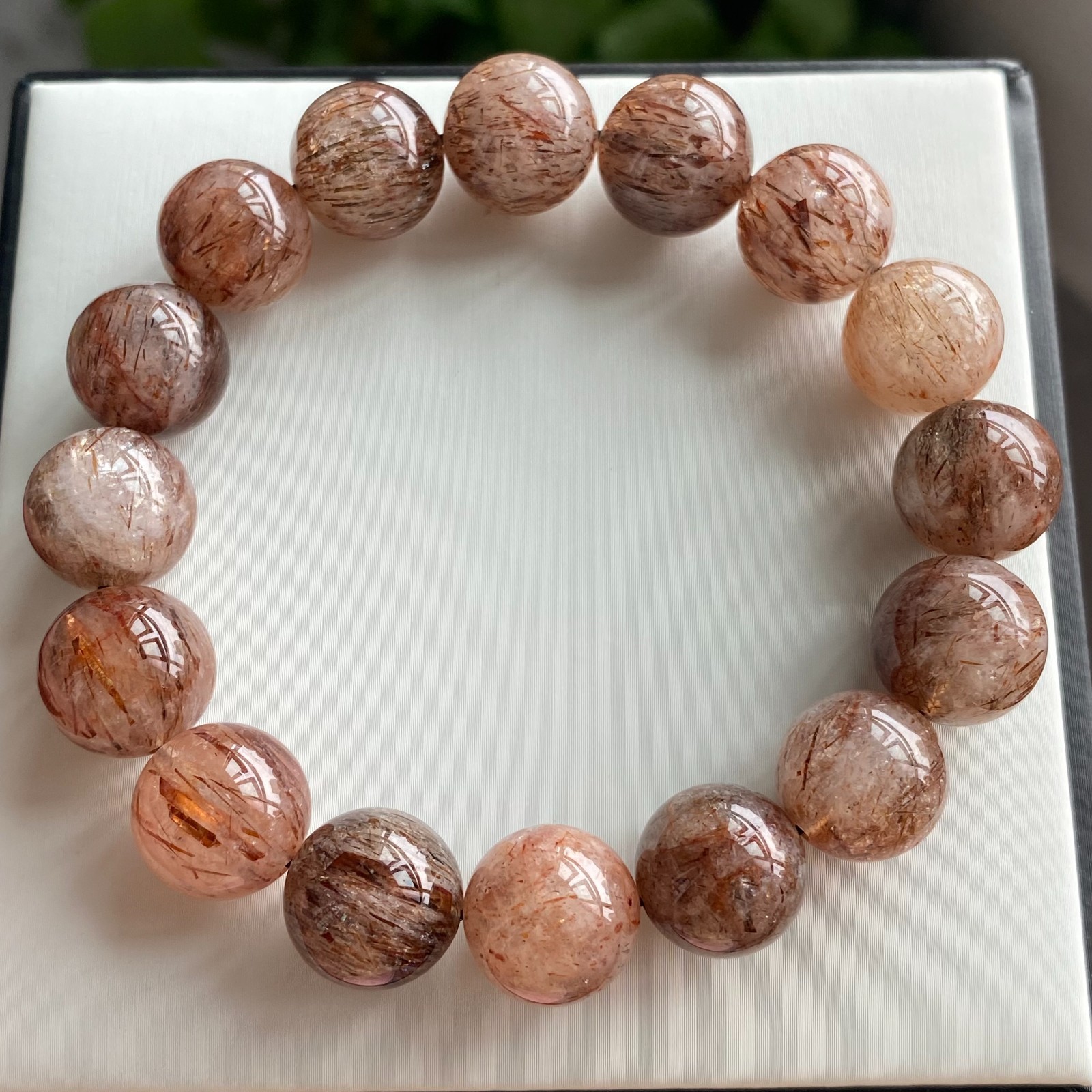 13.7mm Natural Black Gold Rutilated Super 7 Quartz Crystal Beads Bracelet1971