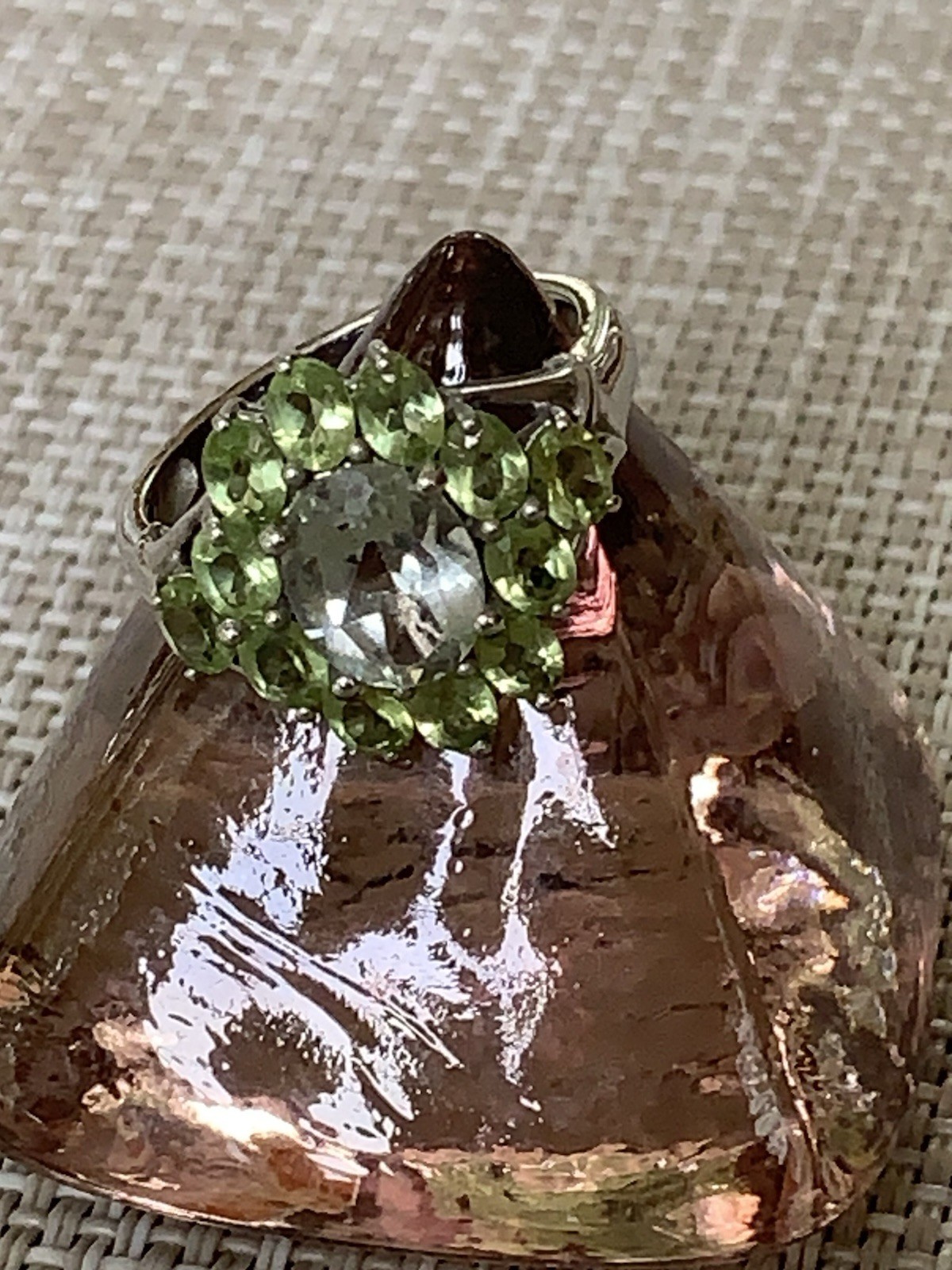 Karis STS Clear Amethyst Green Peridot Cocktail Ring Size 7.75