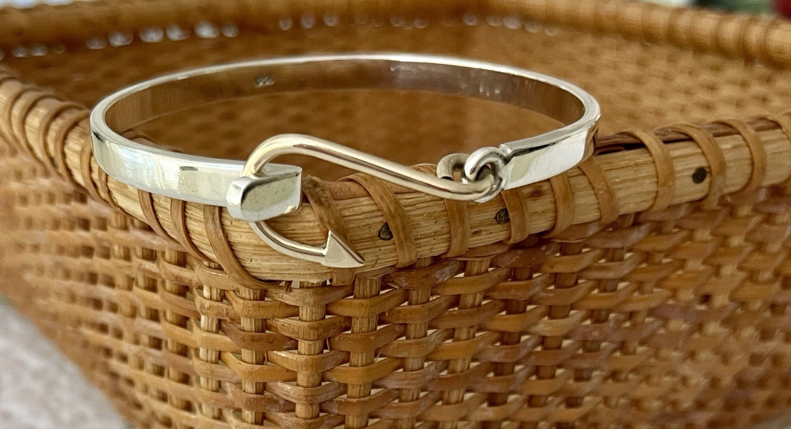 Cape Cod Bracelet, Chatham Hook 14K Gold & Sterling Silver Fish Hook Bangle 90’s