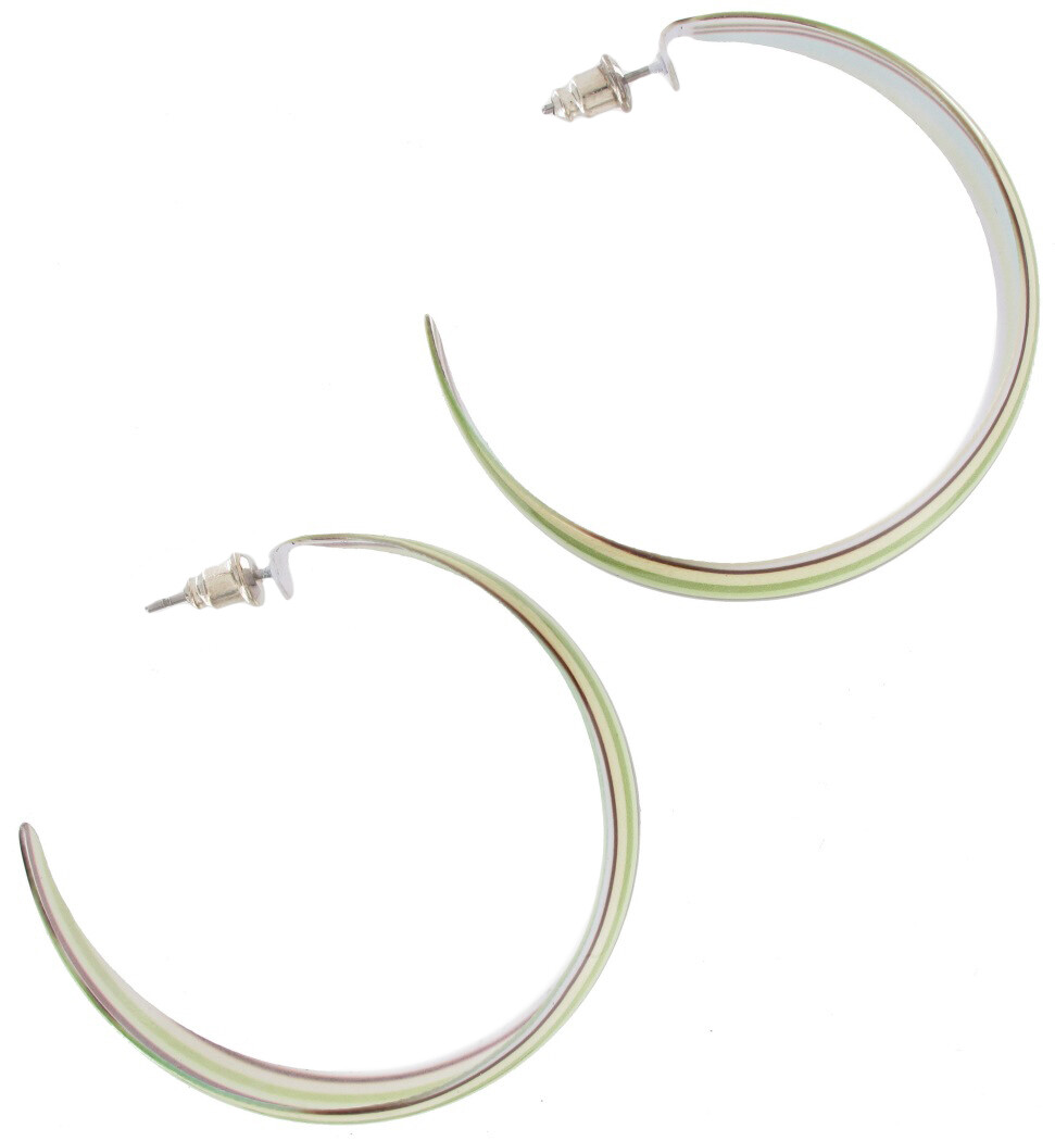 Trendy Striped Brown Green Blue Pierced Earrings Hoop Enamel 1 3/4″