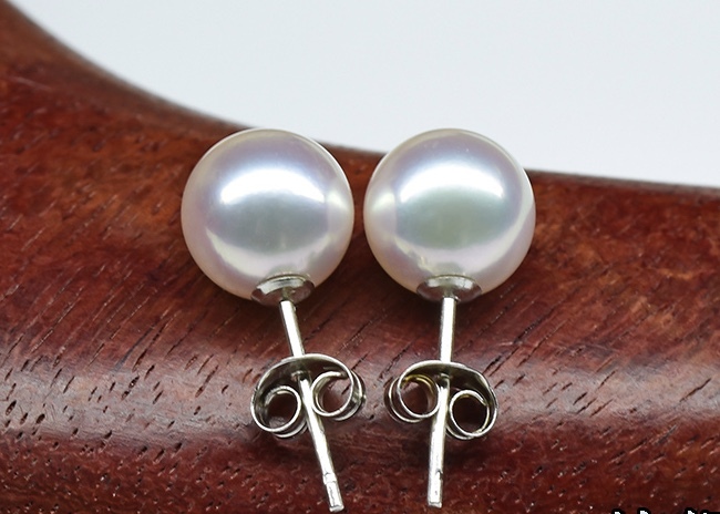 8-8.5mm Round Freshwater Pearl Jewelry Drop Earrings Studs 925 Silver