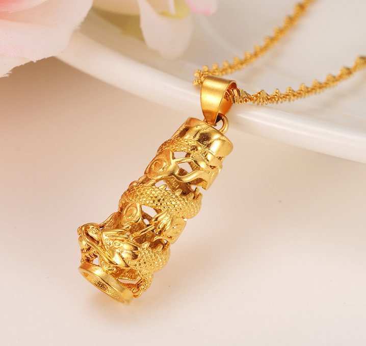 24k Gold Filled Over Sterling Silver Dragon Pendant With Chain 24″ Necklace D545
