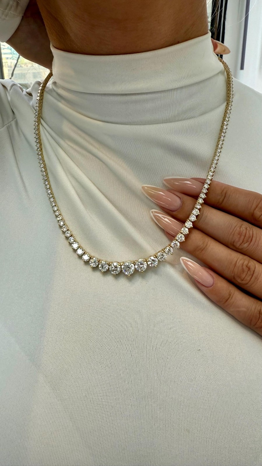 22.4ct E VVS Lab Grown Diamond Tennis Necklace 14k Yellow Gold Luxury Gift Chain