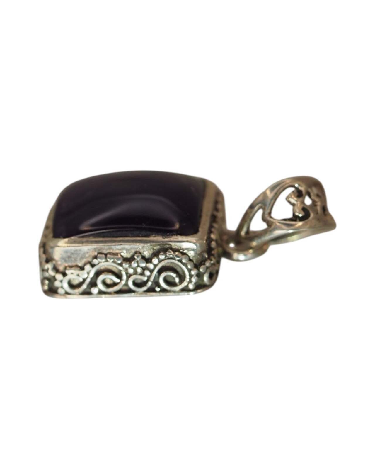 Sterling Silver Rectangular Amethyst Openwork Pendant