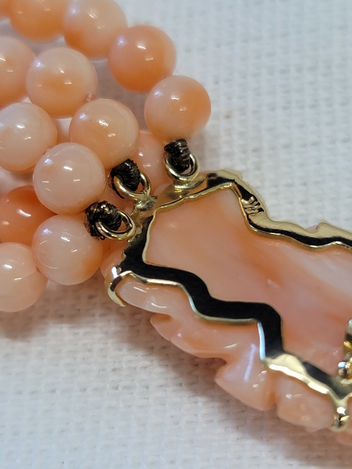 Pink Coral Round Floral Rose 6 Strand Beaded 14K Gold Necklace 114g Angel Skin