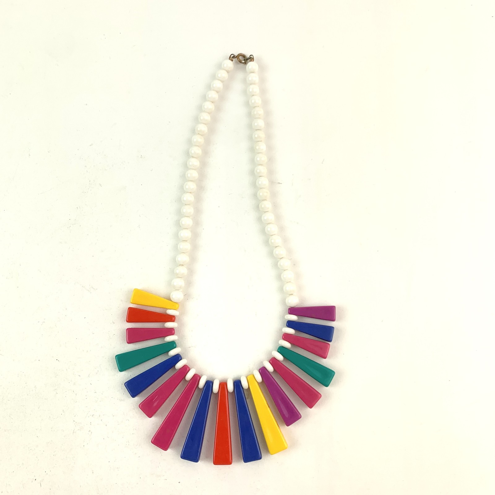 Vintage 80s 90s Colorful Geometric Fan Bead Necklace Retro Plastic Resin