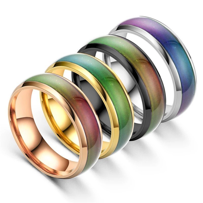 Stainless Steel Plated Color Changing Mood Ring Temperature Rings Women Men 6-12