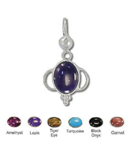 Small Handmade 925 Sterling Silver Round Stone Gemstone Pendant