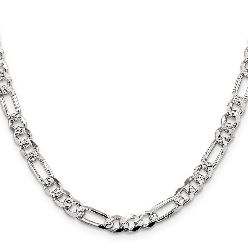 24″ Sterling Silver 5.5mm Pave Flat Figaro Chain Necklace