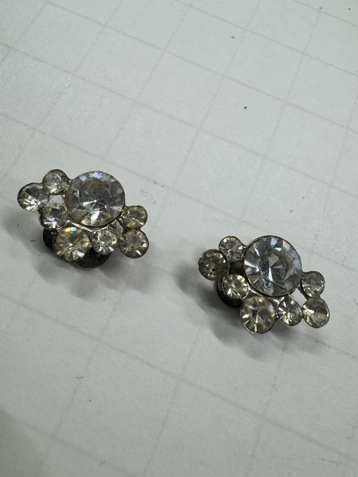Antique Shoe Clips Dress Clips Set of 2 Clear Rhinestones Silver Tone