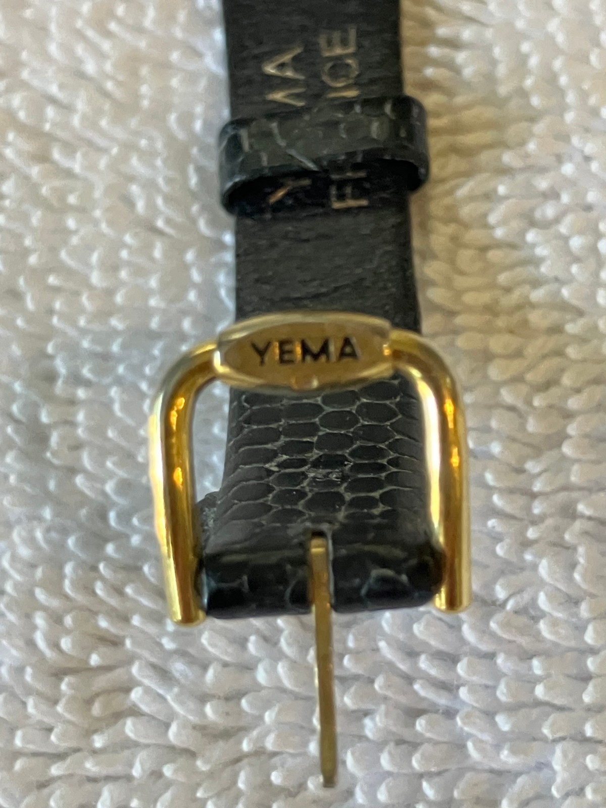 Vintage Yema Paris Quartz Watch Gold Plated Case With Black Strap