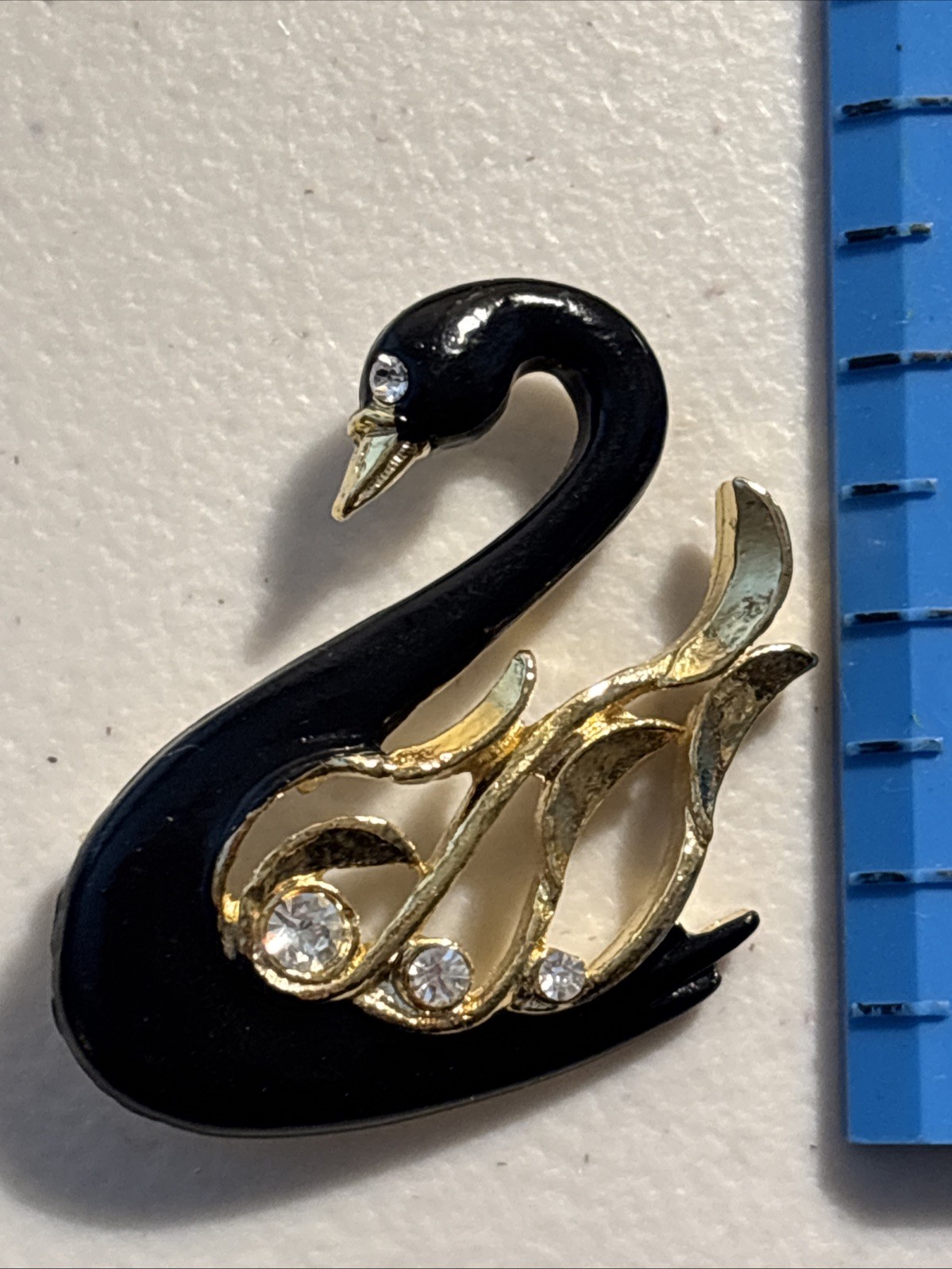 Gerry’s Black & Gold Swan Rhinestone Enamel Pendent Gerry’s 1.5″ Vintage