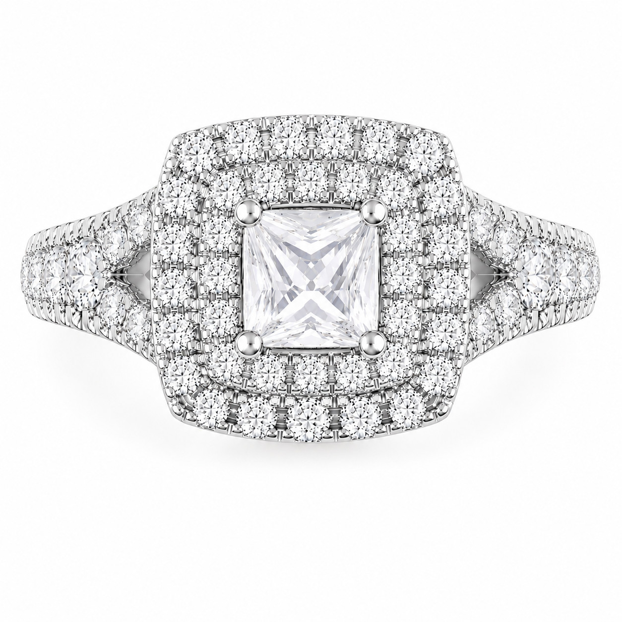 1.00Ct Pear & Round Moissanite Halo Engagement Ring in 925 Silver for Women