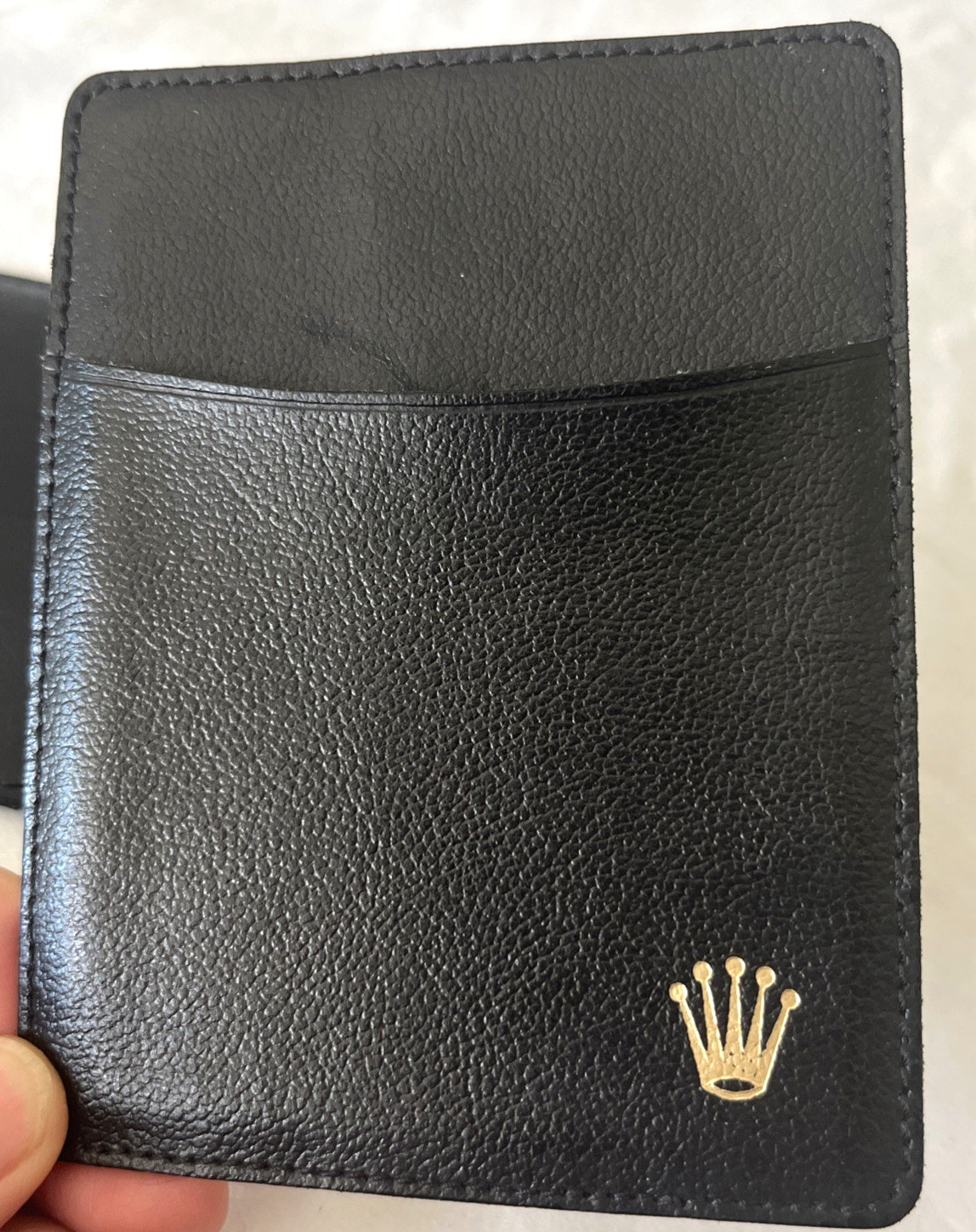 Rolex (2) Card Holder Folder Sleeve Black Leather Vintage Authentic