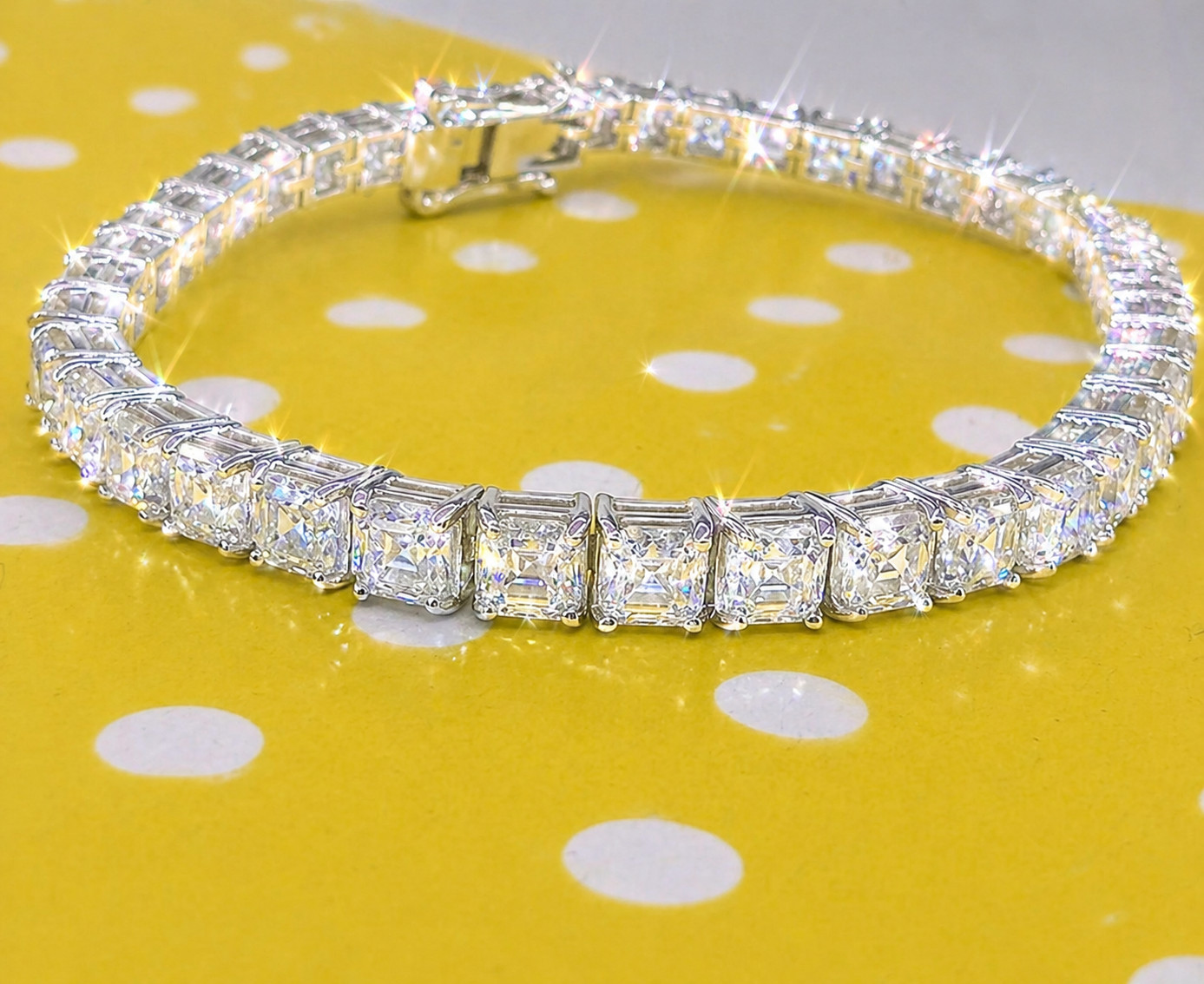 7Ct Lab Created Diamond Tennis Bracelet 7″ Asscher Cut Solid 14K White Gold