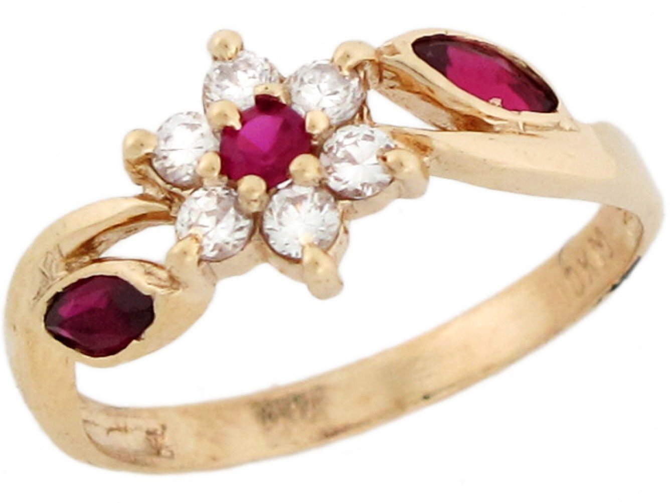 10k or 14k Yellow Real Gold White Red CZ Cute Floral Womens Ring