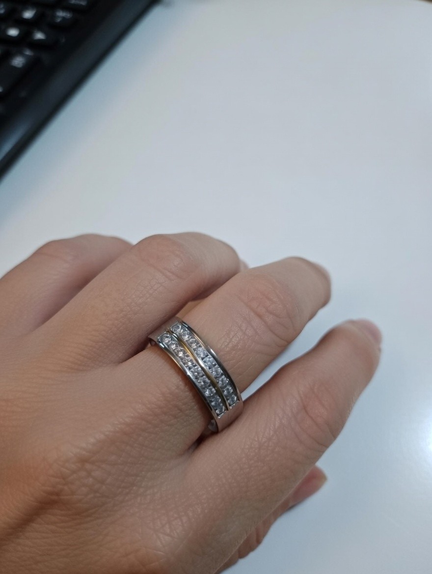 Men’s Stainless Steel Ring with 2 Rows CZ Simulated Diamonds Band Size 8