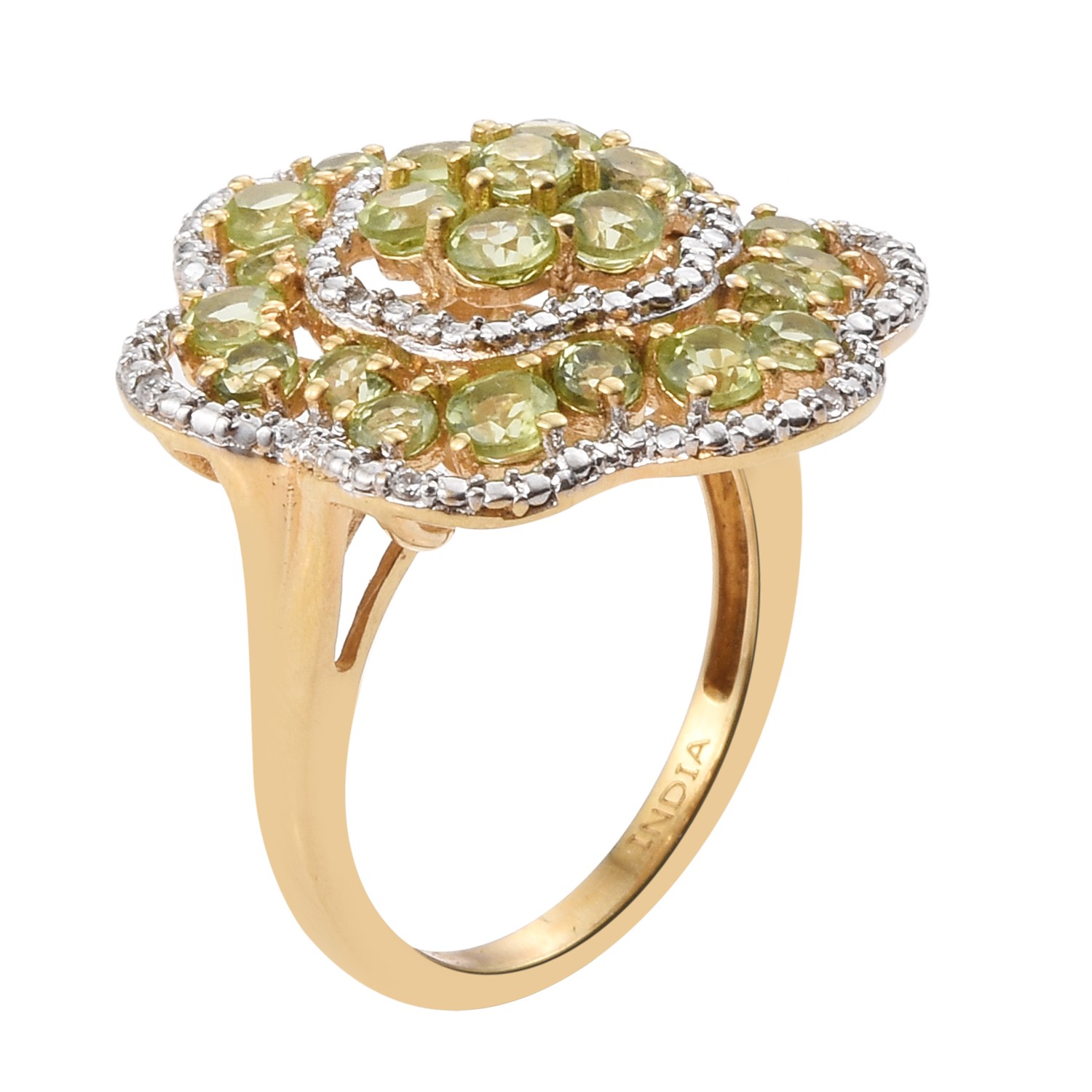 Yellow Gold Rhodium Plated 925 Sterling Silver Ring With Natural Natural white z