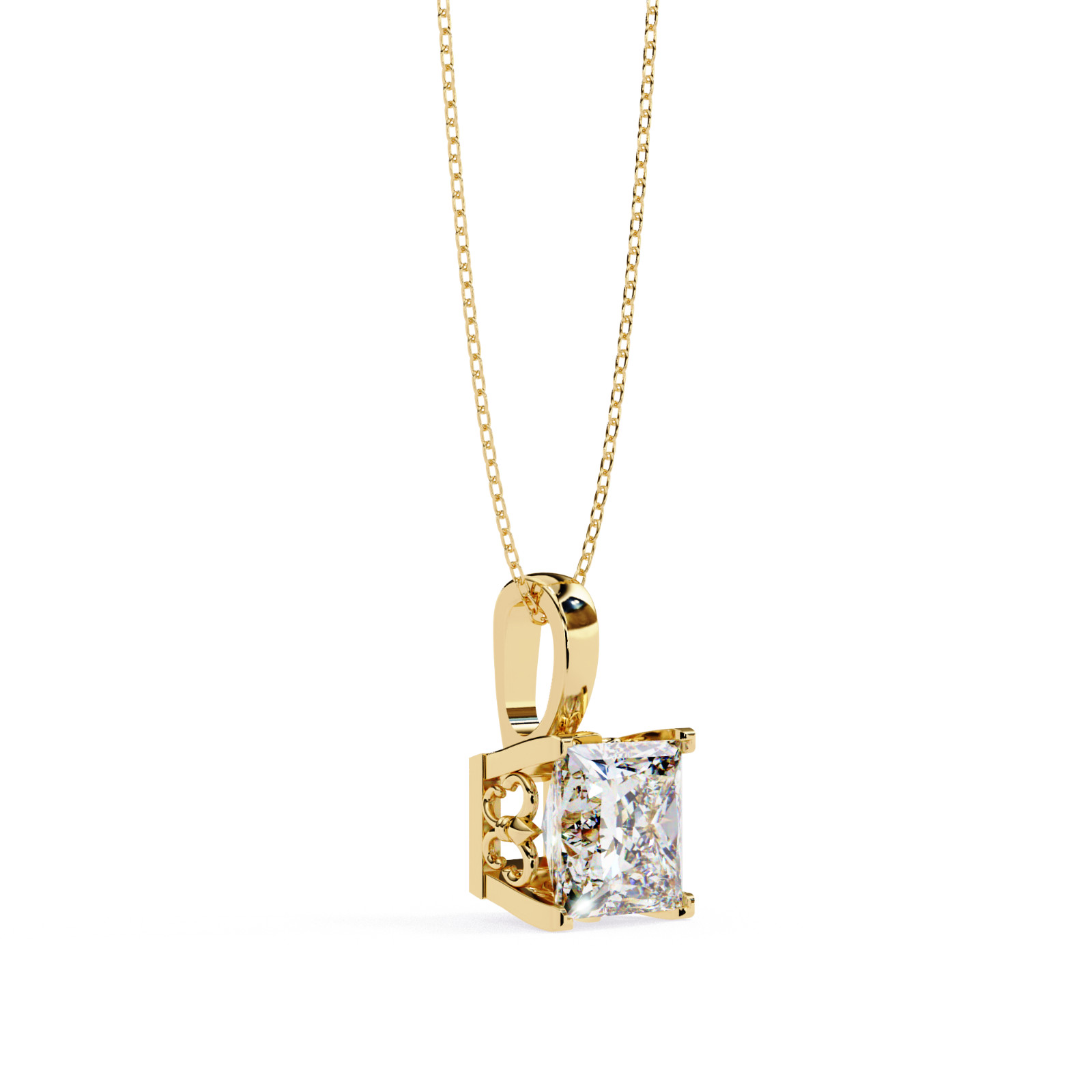 Beautiful Princess Diamond Pendant Made In 14 KT Gold Studded With Lab Created