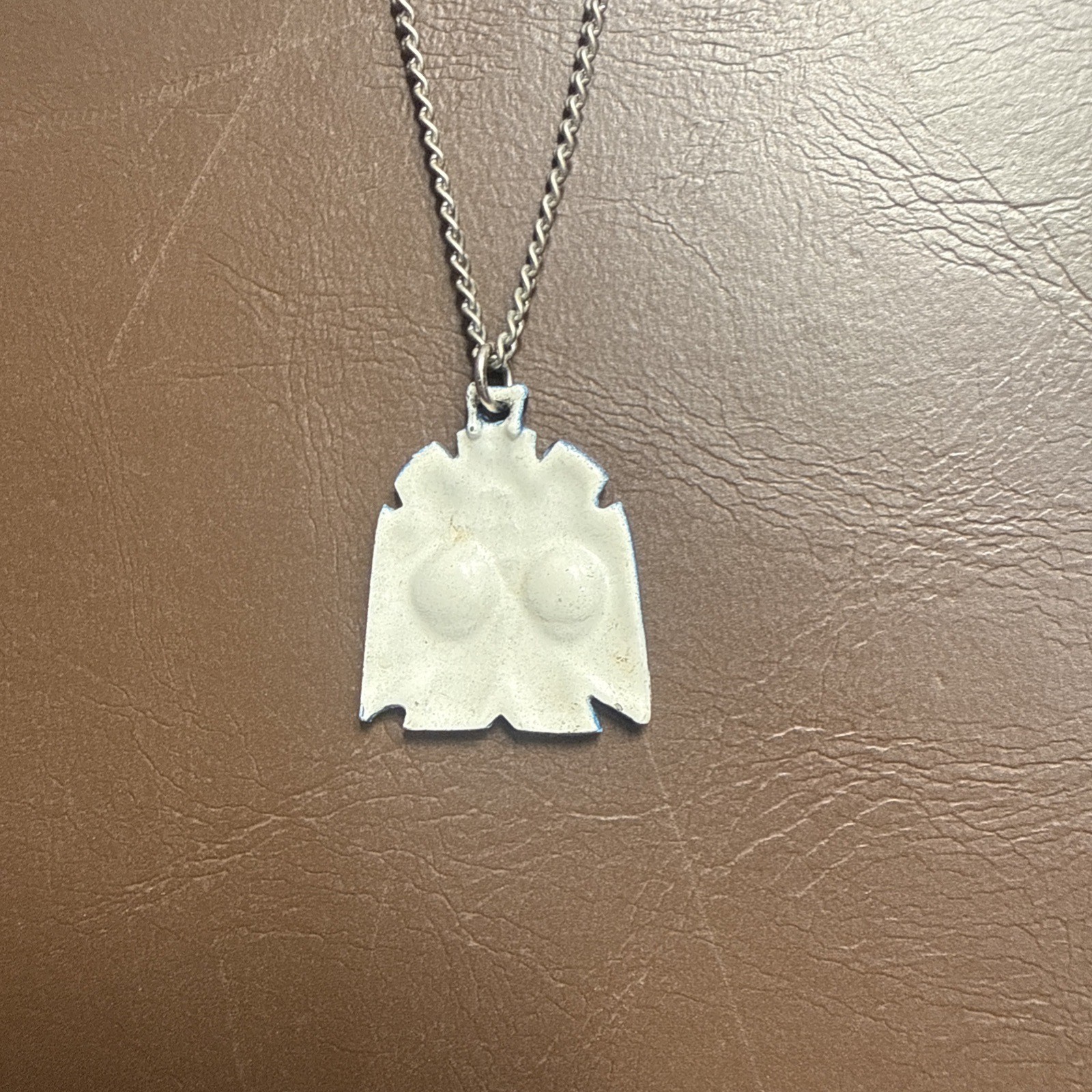 Vintage PAC Man Video Game Blue Ghost Necklace