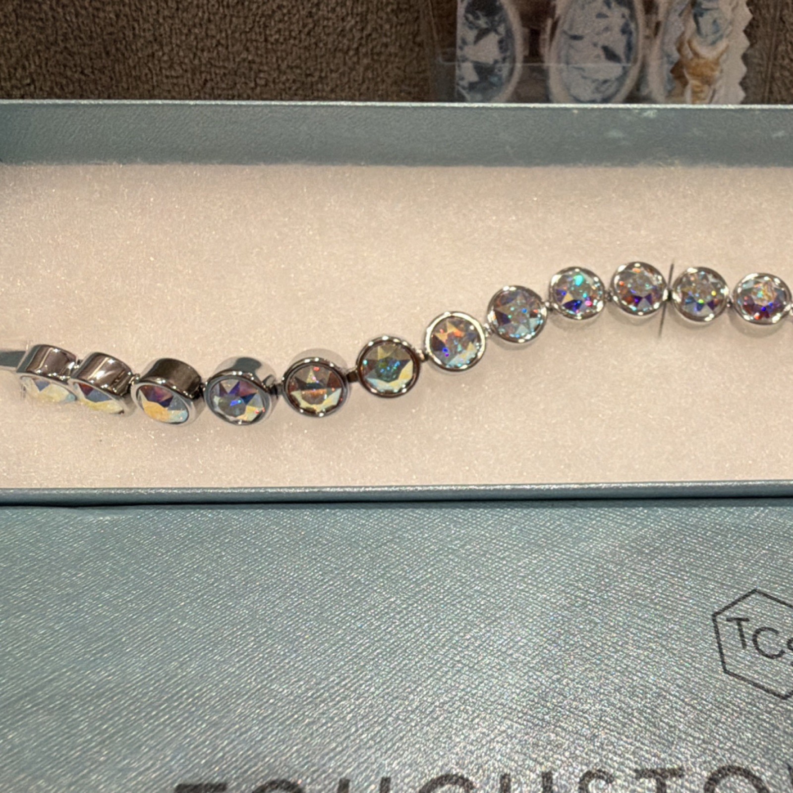 Touchstone Crystal by Swarovski Tennis Bracelet Clear Round Crystal Silver Tone