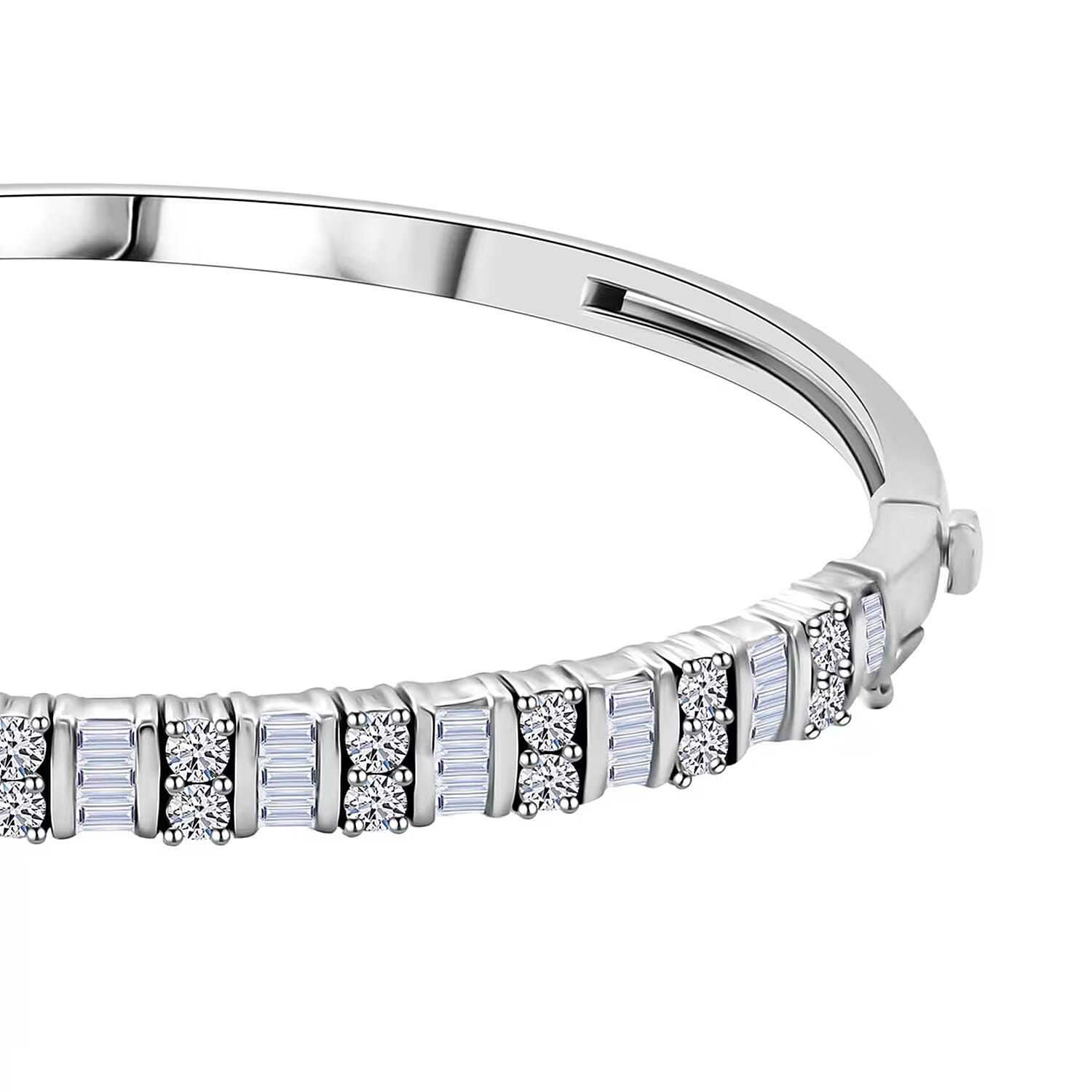 Lab Grown Diamond 2 ctw Bangle Bracelet in Rhodium Over Silver 7.25 In