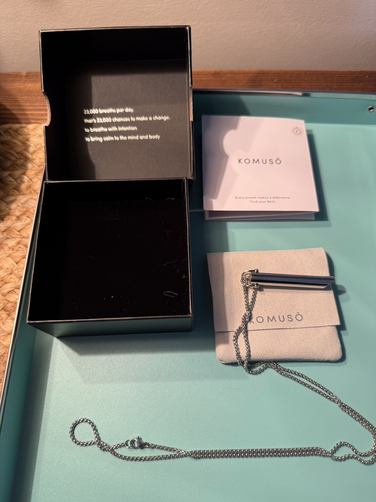Komuso Classic Shift Breathing Necklace Silver Tone Box Pouch Guide