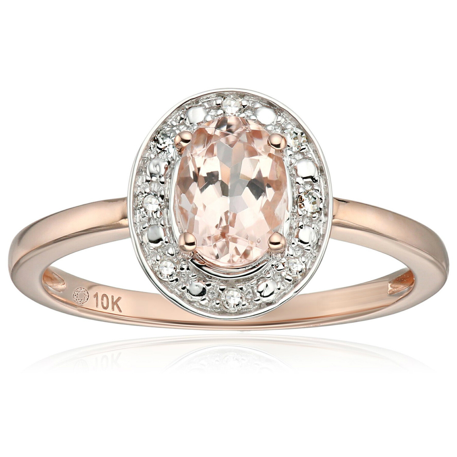 10k Rose Gold Morganite and Diamond Accented Classic Princess Di Halo