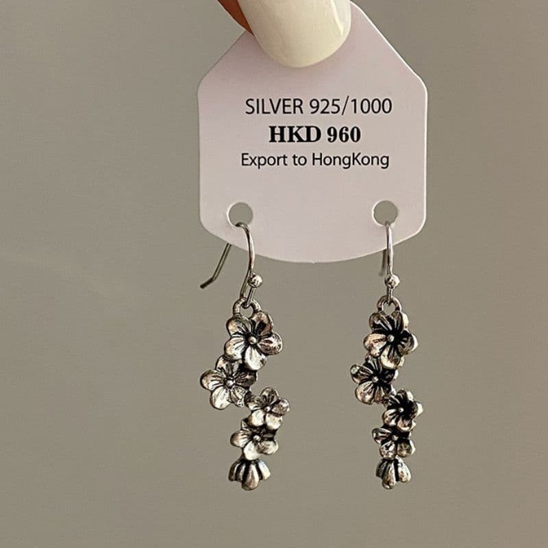 Flower Earrings Long Drop Ear hook with Blossom Design Friendship Jewelry Gift