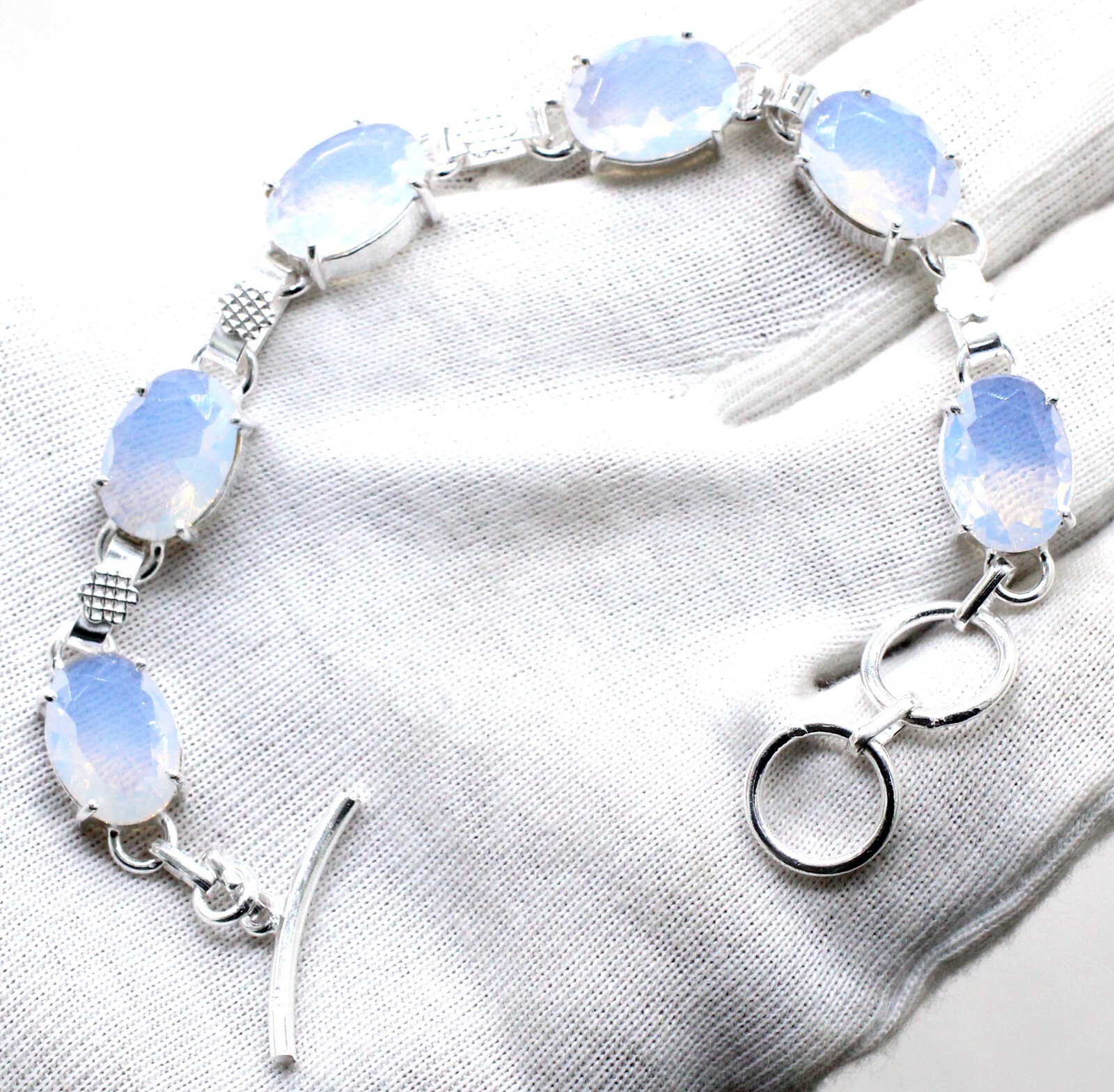 925 Sterling Silver Opalite Gemstone Jewelry Chain Bracelet Size-7-8″