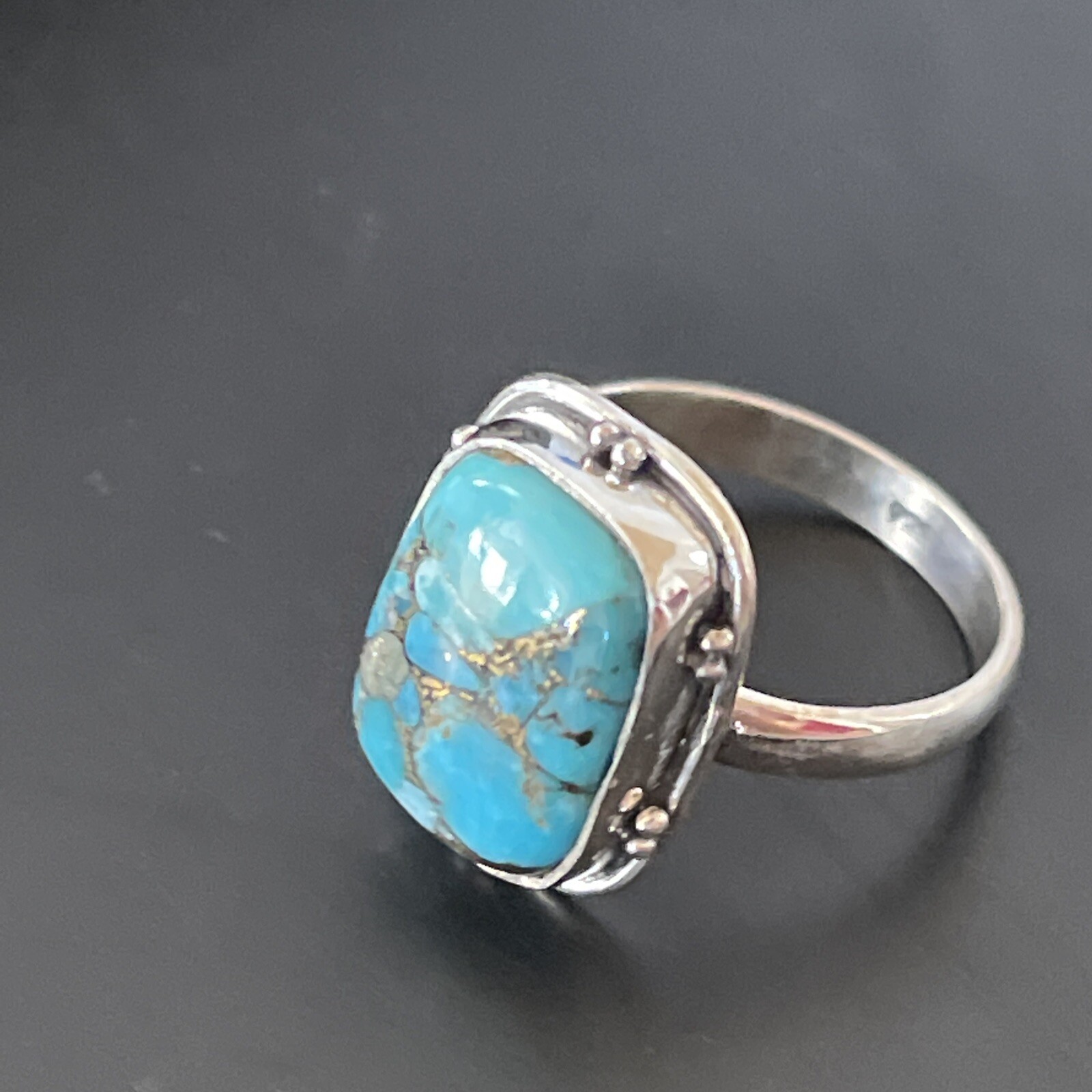 Native Mohave Navajo Sterling Silver Blue Turquoise Ring Size 7 Set 11420
