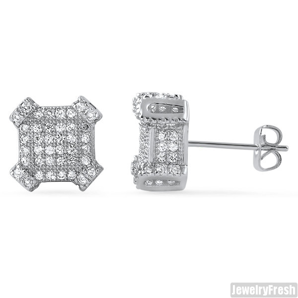 2.10 CTW Cubic Zirconia Mens Stud Cube Earrings