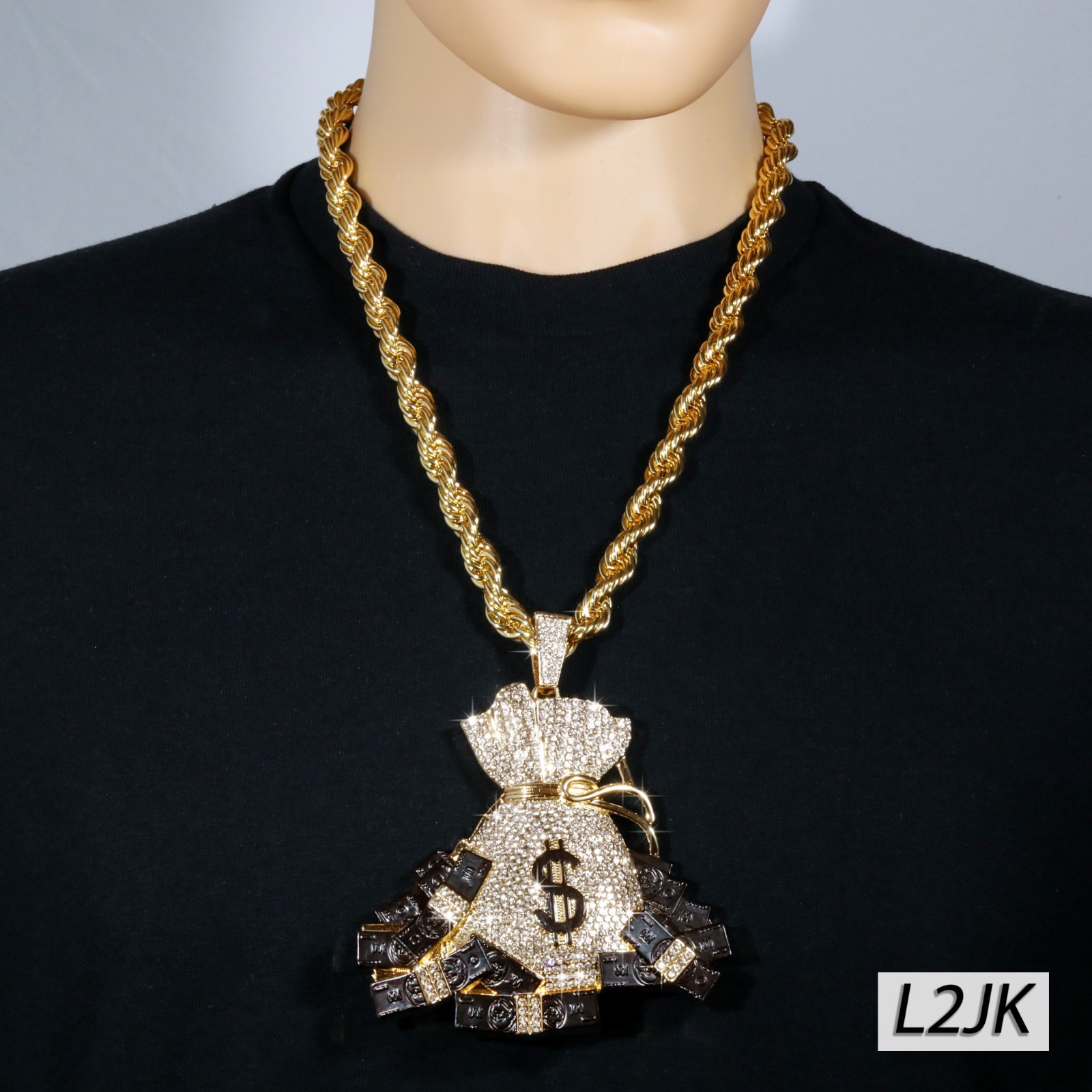 14K Rope Chain Necklace 10mm 24″ & 30″ | Huge Money Bag Gold Plated XXL Hip Hop