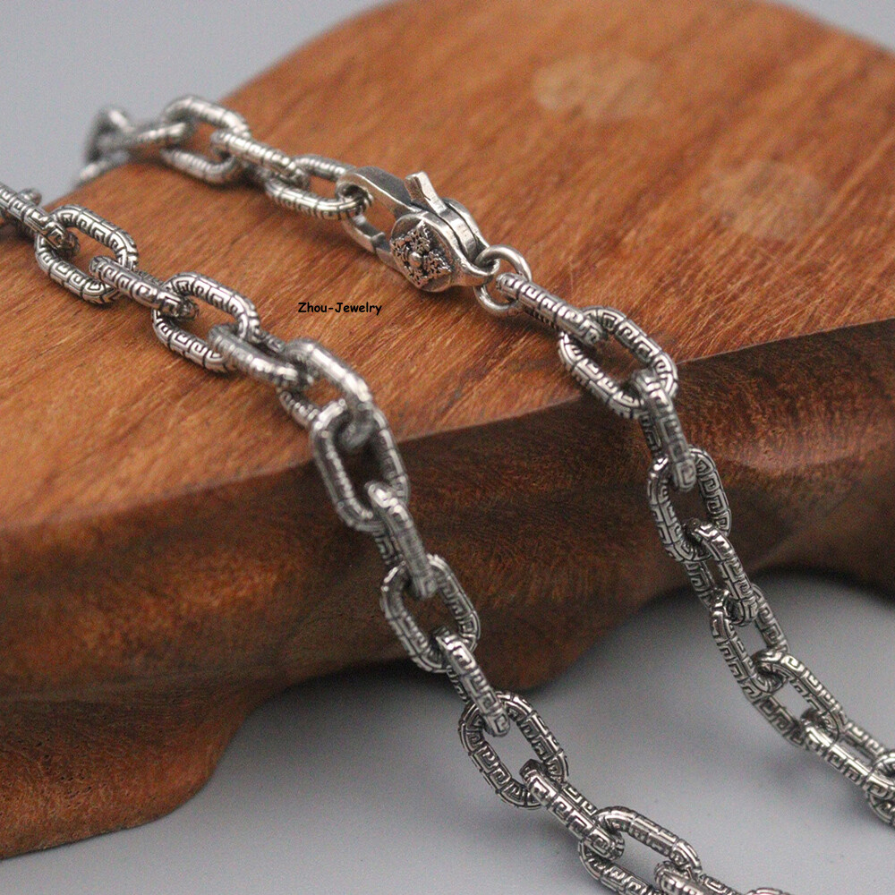Real S925 Sterling Silver Chain Men 5mm Square O Link Necklace 34-35g 21.6inch