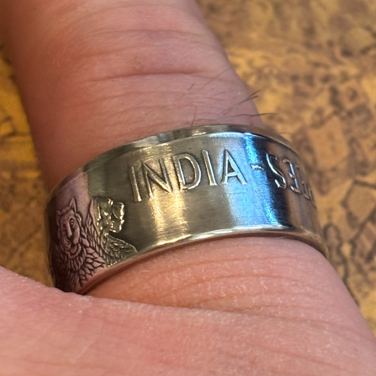 EXCLUSIVE SILVER India Ashoka Lion 10 Rupees COIN RING 1972 SIZE 5-18 Heirloom