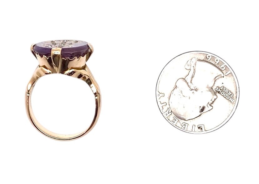 Antique 14k Gold Amethyst and Rose Cut Diamond Ring 10.3 Grams Size 8