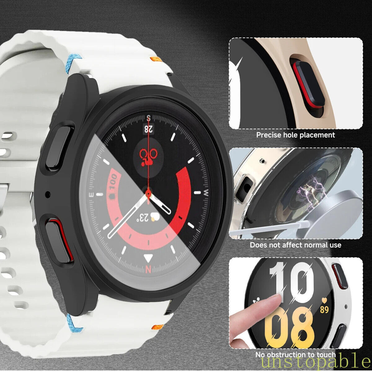 For Samsung Galaxy watch 7/6/5/4 44mm 40mm Sport Silicone Band Strap +Glass Case