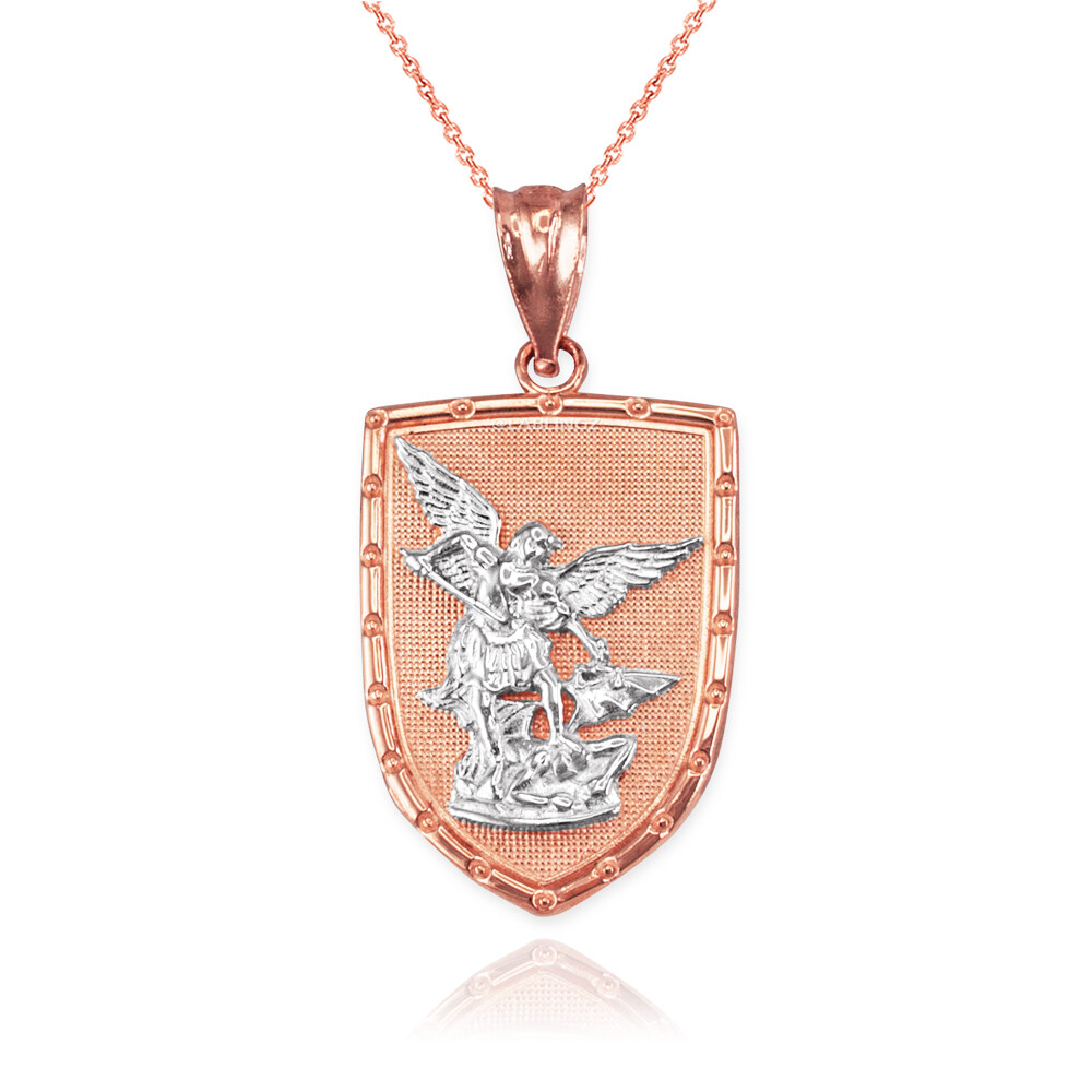 Gold St. Michael Shield Pendant Necklace | Protection Charm | 10k / 14k