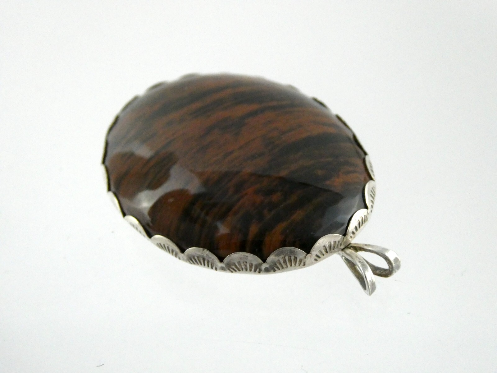 Southwestern Sterling Silver Mahogany Obsidian Cabochon Pendant 925 1.75 Inch
