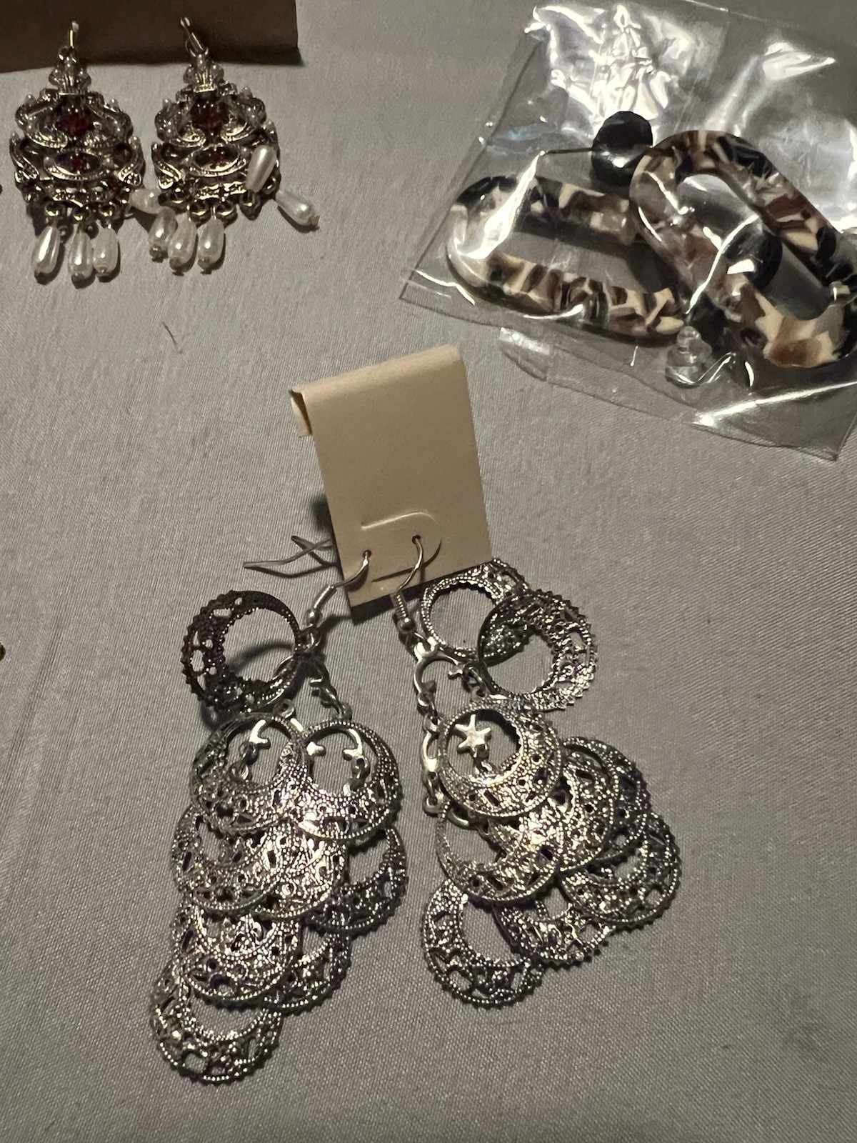 Earring and Ring Lot 1LB 3.6OZ 69 Items New And Used