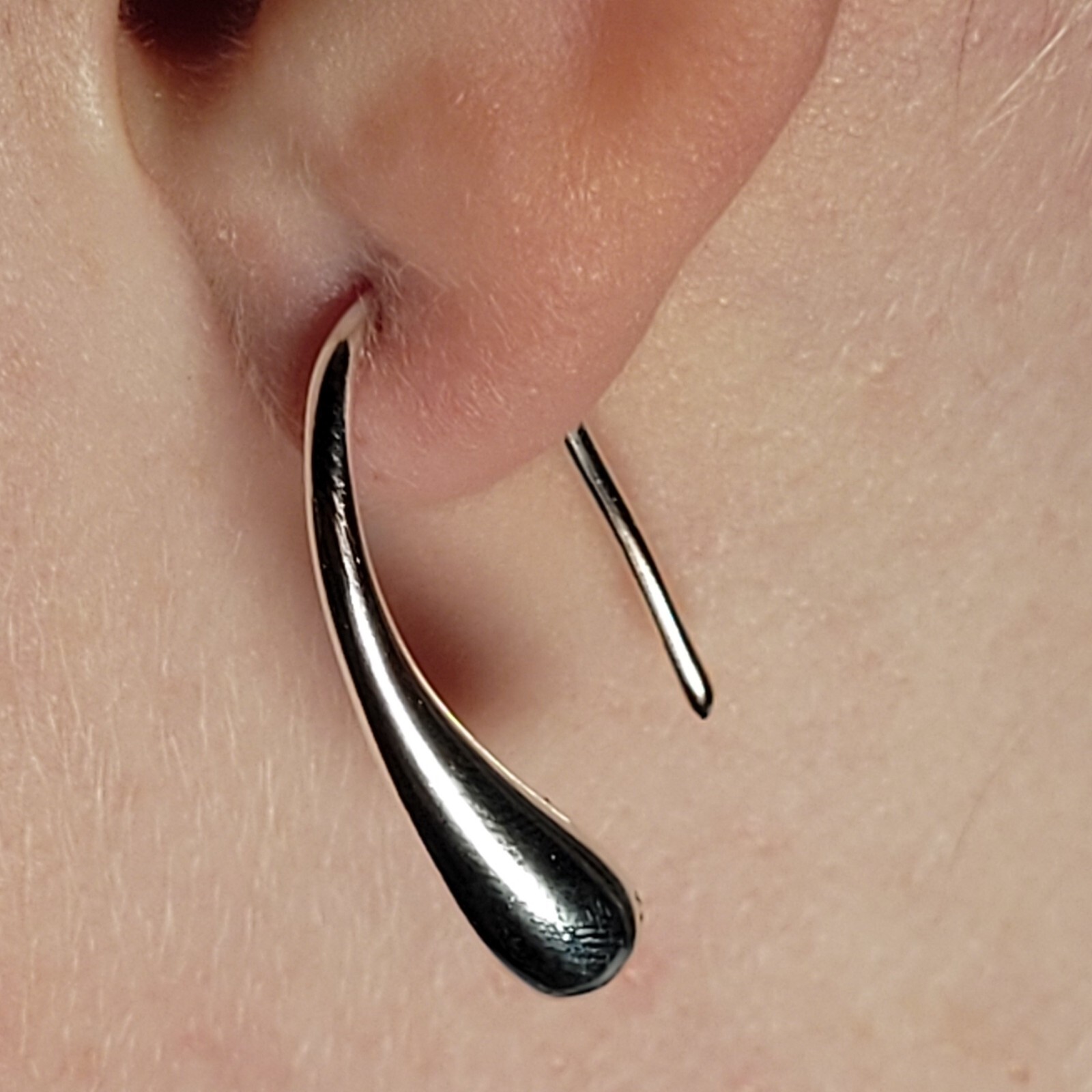 Modern Water Drop Pendant Hoop Earrings, Sterling Silver