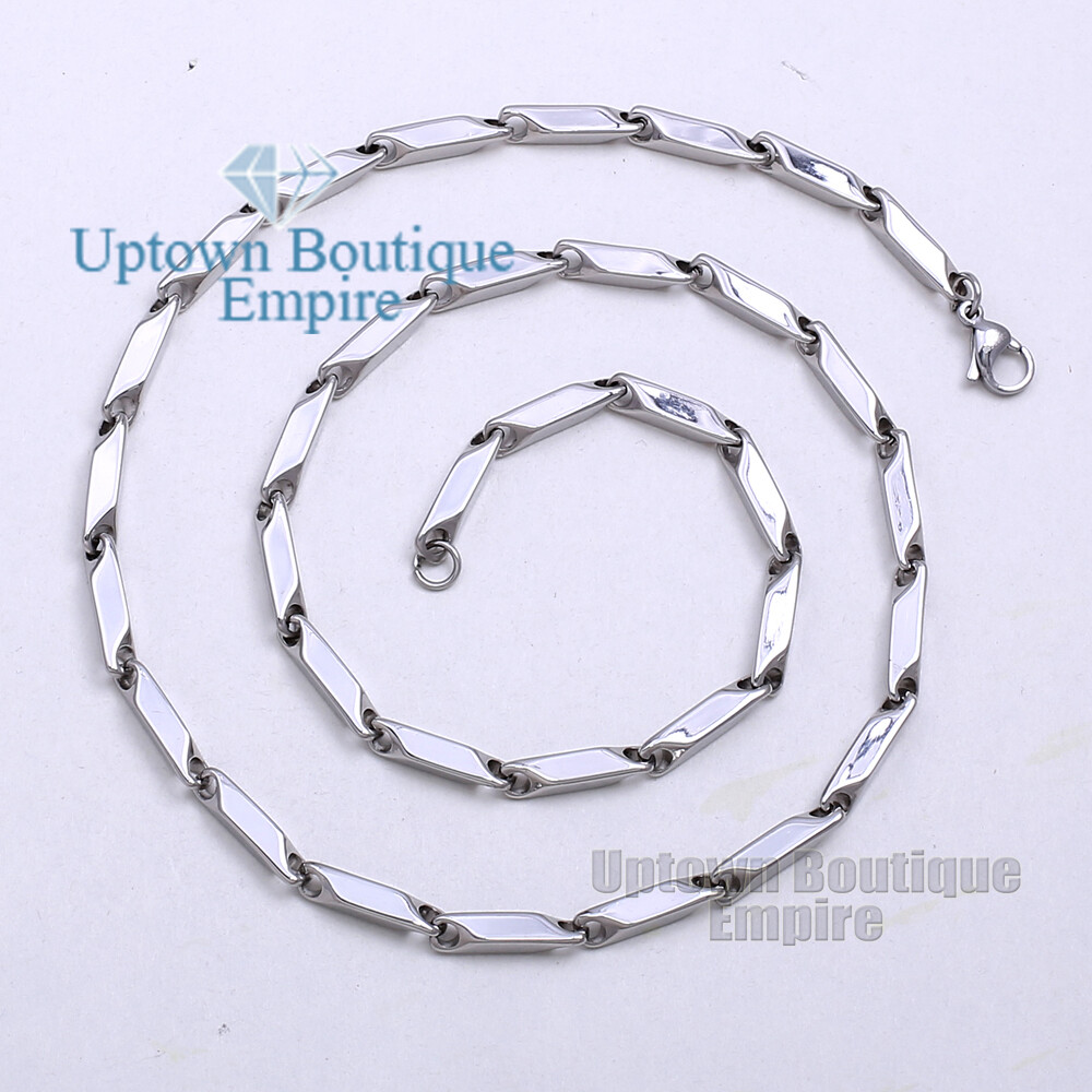 18-36″ Silver Men’s Stainless Steel 4mm Arrow Bullet Stick Necklace Chain Link